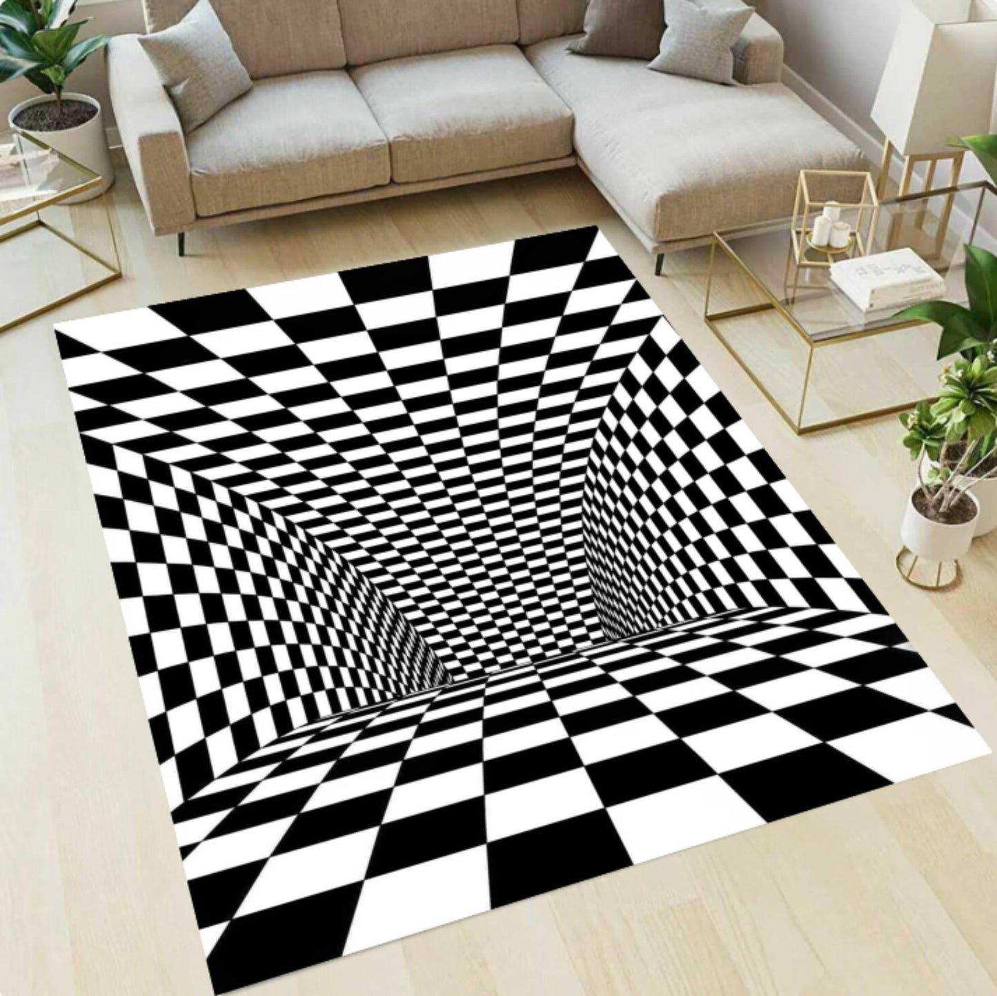 3D Optical Illusion Black and White Geometric Rug