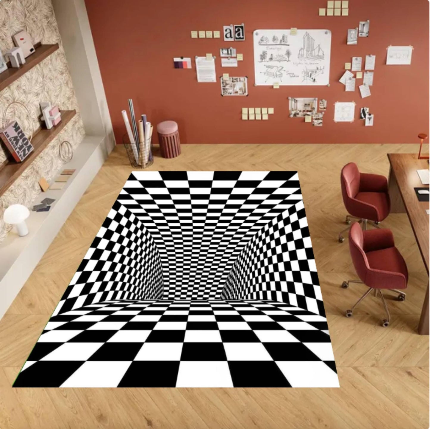 3D Optical Illusion Black and White Geometric Rug