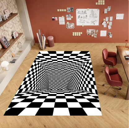 3D Optical Illusion Black and White Geometric Rug