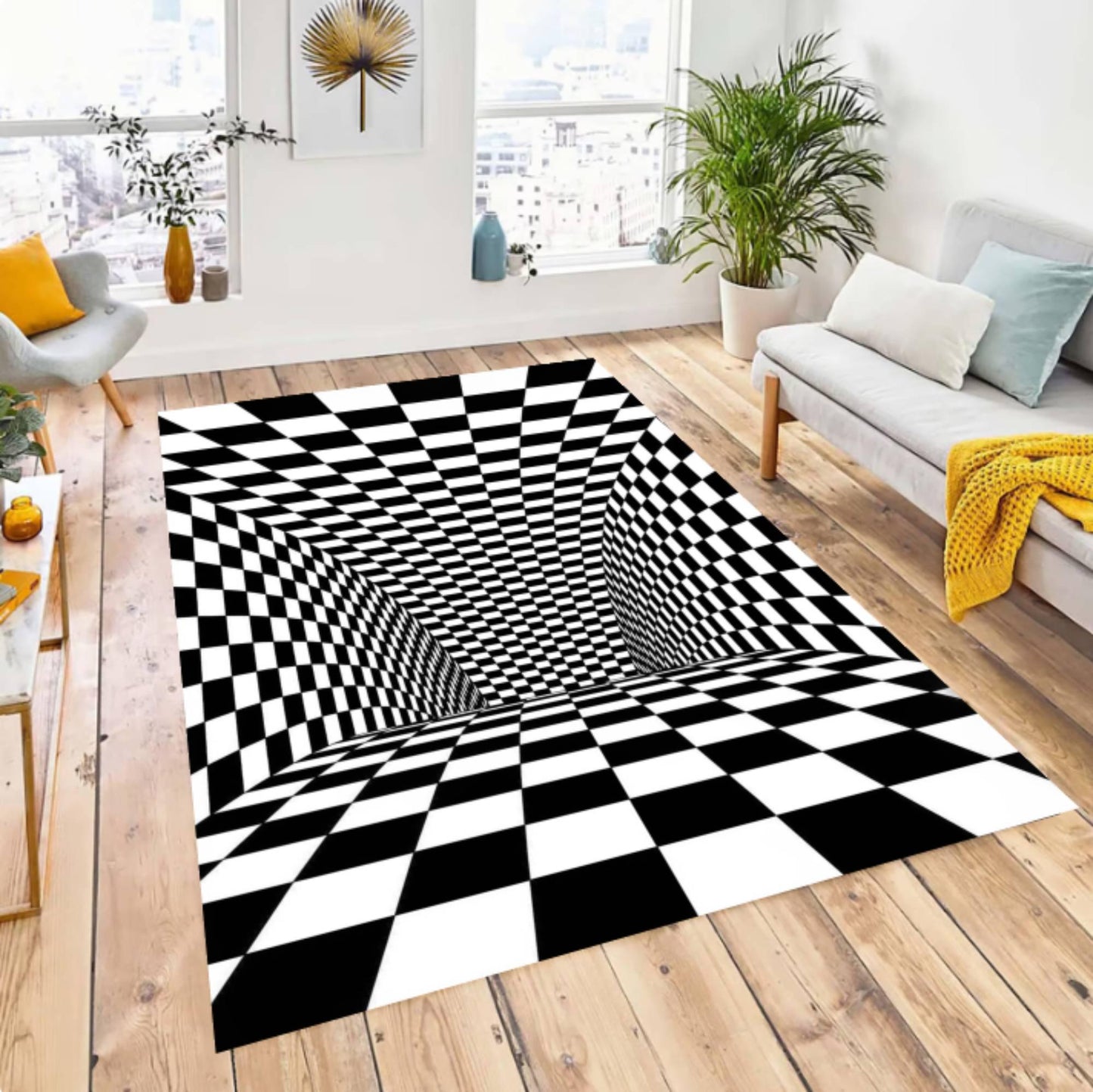 3D Optical Illusion Black and White Geometric Rug