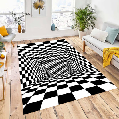 3D Optical Illusion Black and White Geometric Rug