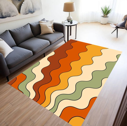 Retro Mid-Century Modern Wavy Area Rug – Abstract Wave Washable Non-Slip