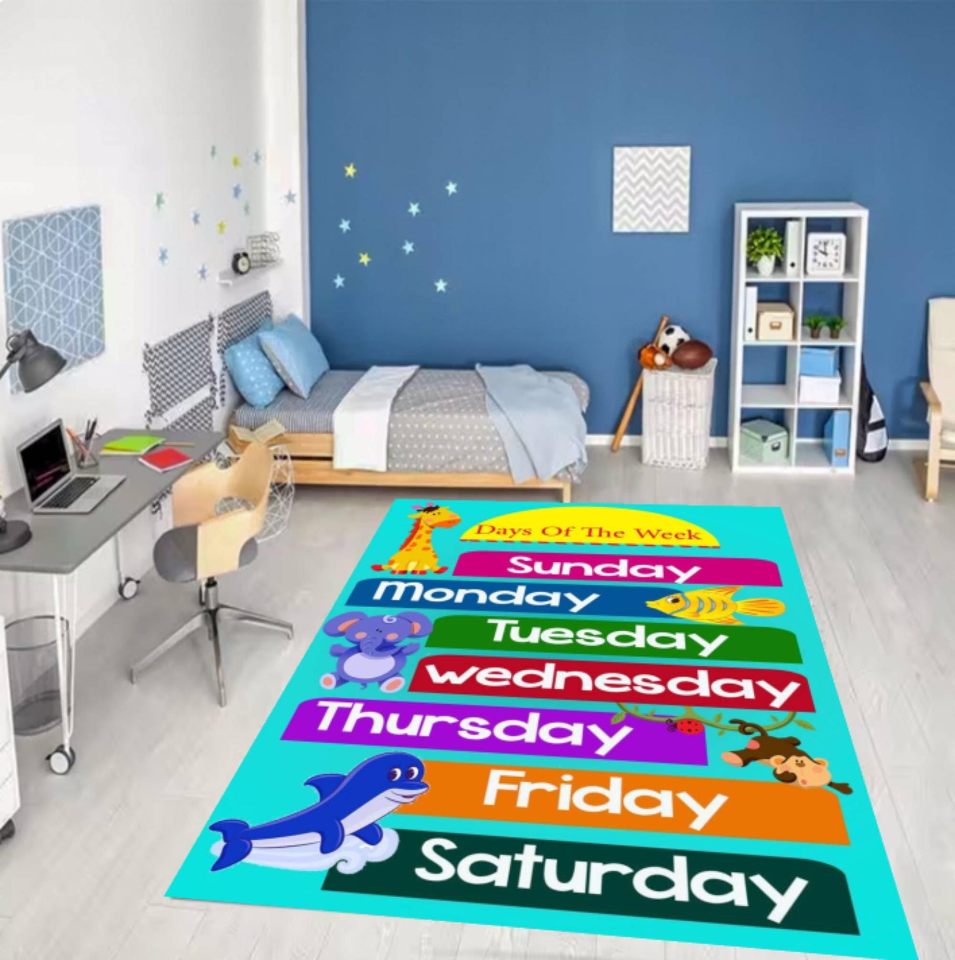 Days of the Week Learning Rug, Kids Educational Playroom Carpet, Washable Non Slip Mat
