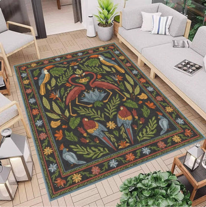 Tropical Vintage Floral Area Rug – Jungle Bird & Botanical Washable Non-Slip