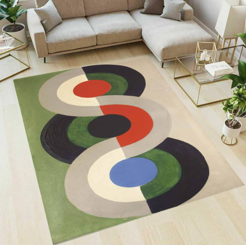 Mid Century Modern Geometric Rug, Retro Minimalist Living Room Carpet, Washable Non Slip Mat