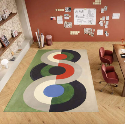 Mid Century Modern Geometric Rug, Retro Minimalist Living Room Carpet, Washable Non Slip Mat