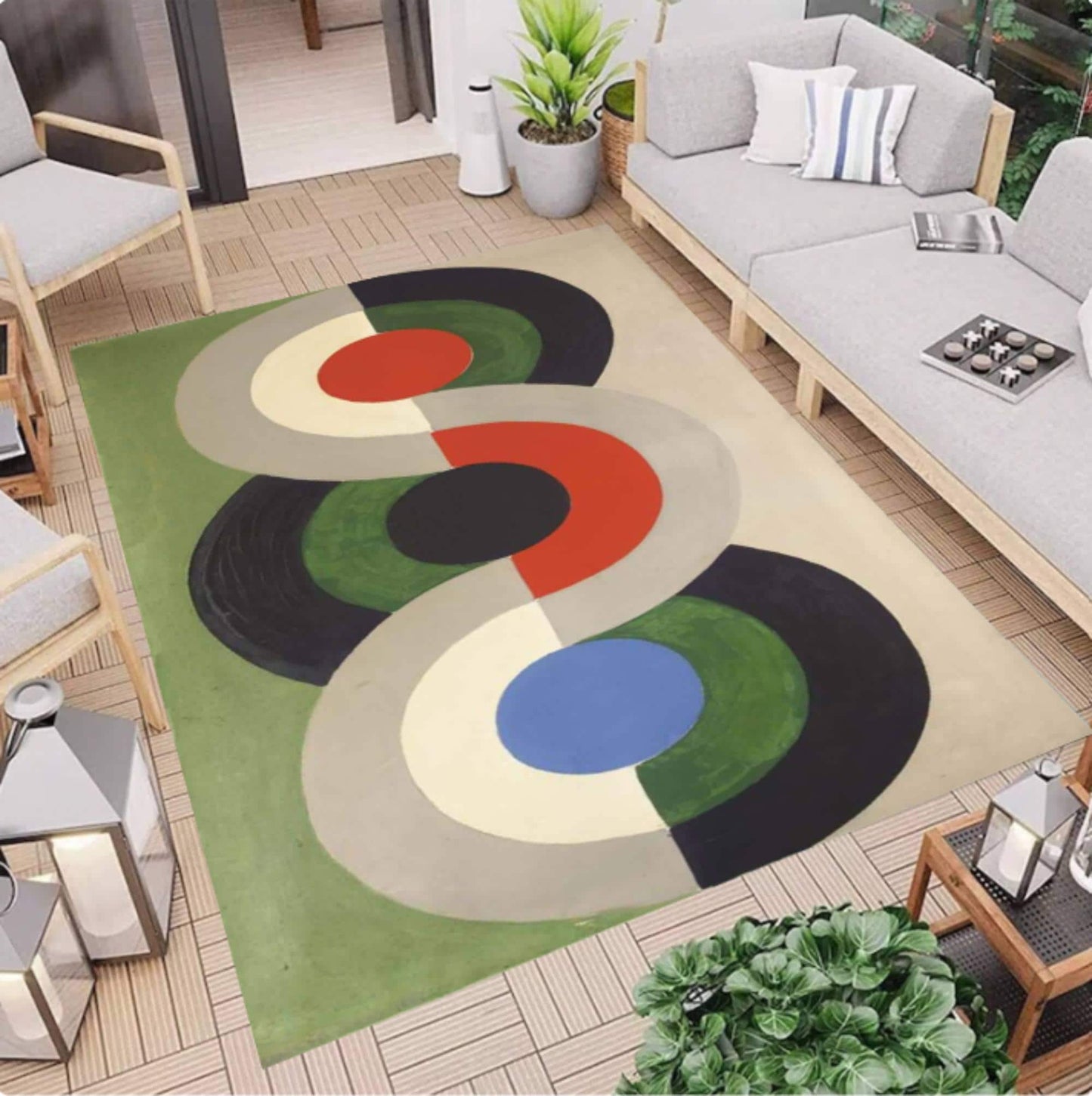 Mid-Century Modern Geometric Abstract Washable Area Rug