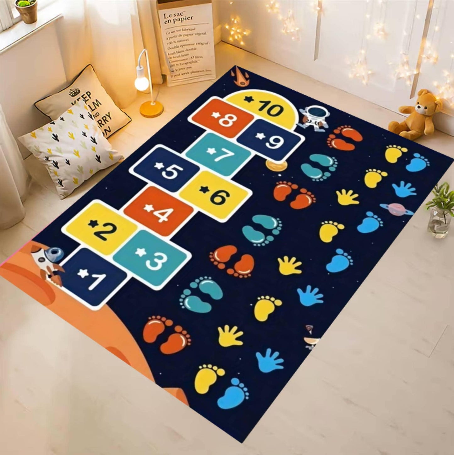 Space Hopscotch Montessori Rug – Solar System Number Game