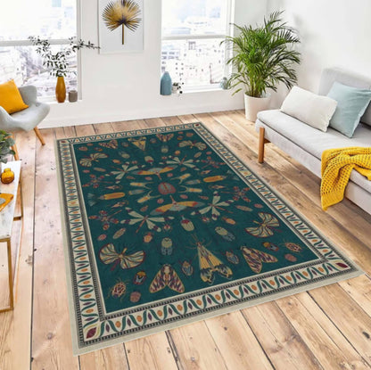 Dark Academia Botanical Insect Area Rug – Washable Non-Slip