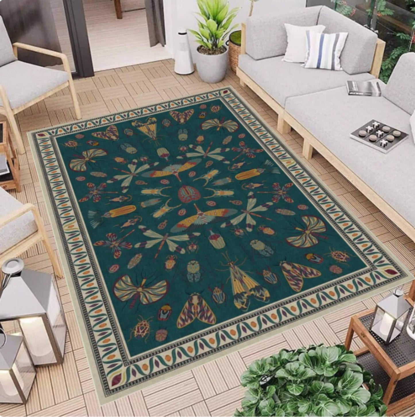 Dark Academia Botanical Insect Area Rug – Washable Non-Slip