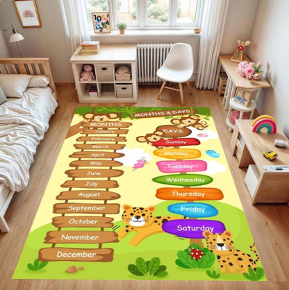 Montessori Rug for Months and Days | Playroom Jungle Animals Carpet