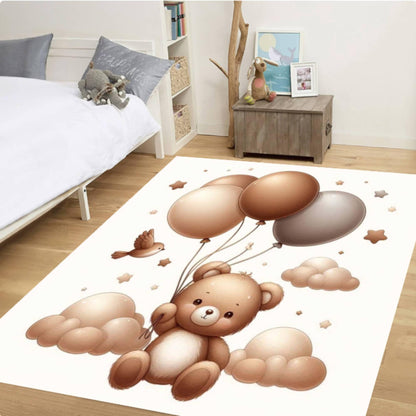Neutral Teddy Bear Balloons Nursery Rug
