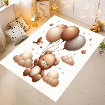 Neutral Teddy Bear Balloons Nursery Rug
