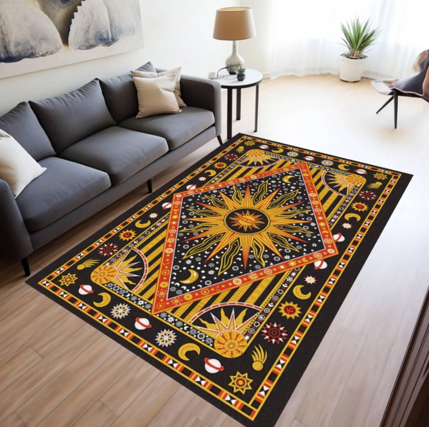 Celestial Sun & Moon  Traditional Area Rug –Astrology Washable Non-Slip