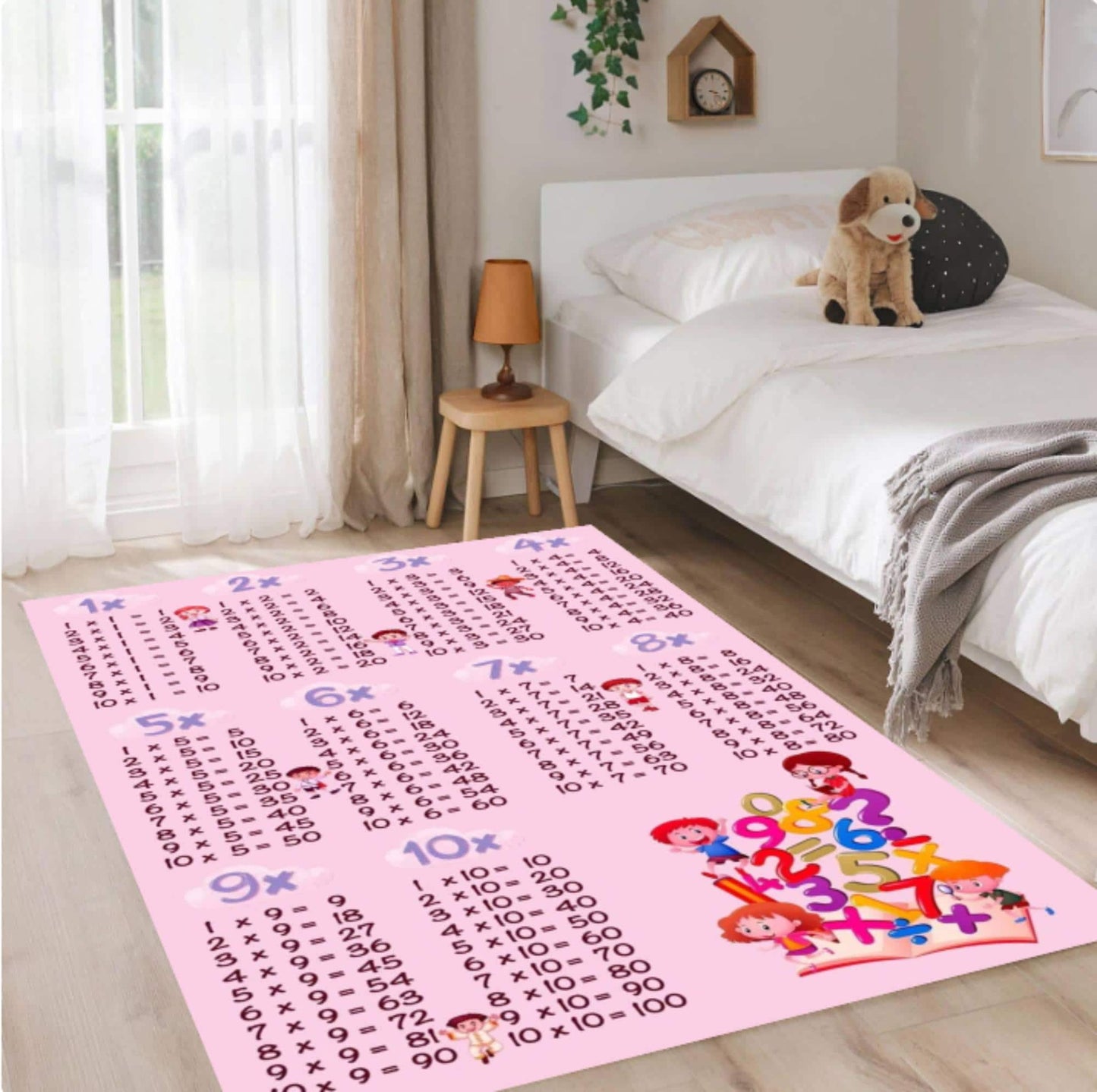 Multiplication Table Kids Rug, Educational Playroom Mat, Washable