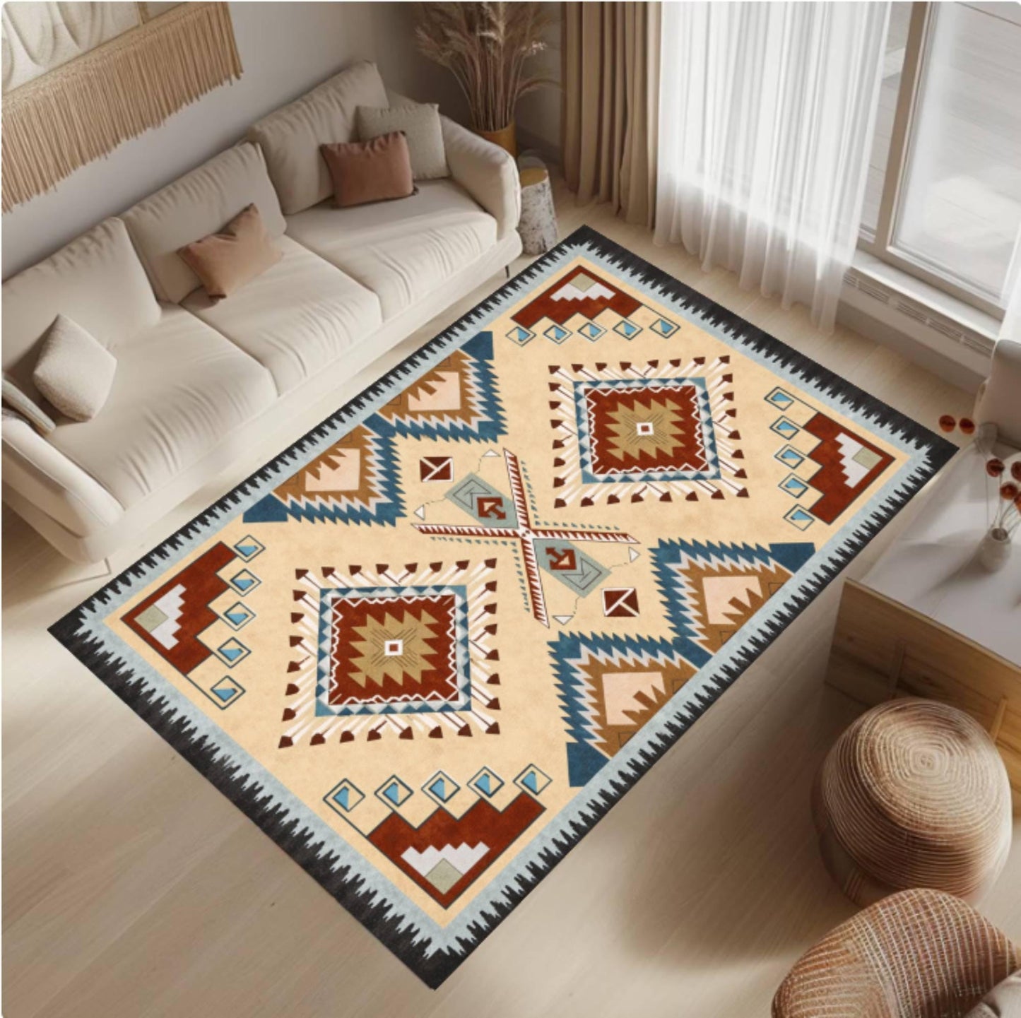 Boho Southwestern Aztec Tribal Geometric Living Room Rug