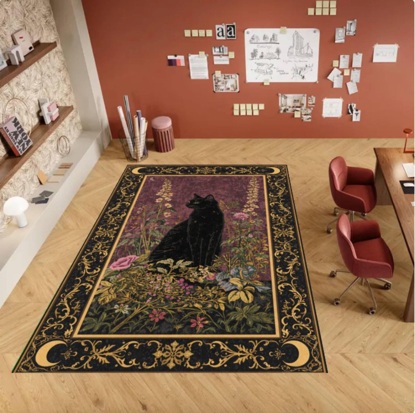 Rug Black Cat Gothic Washable Non-slip