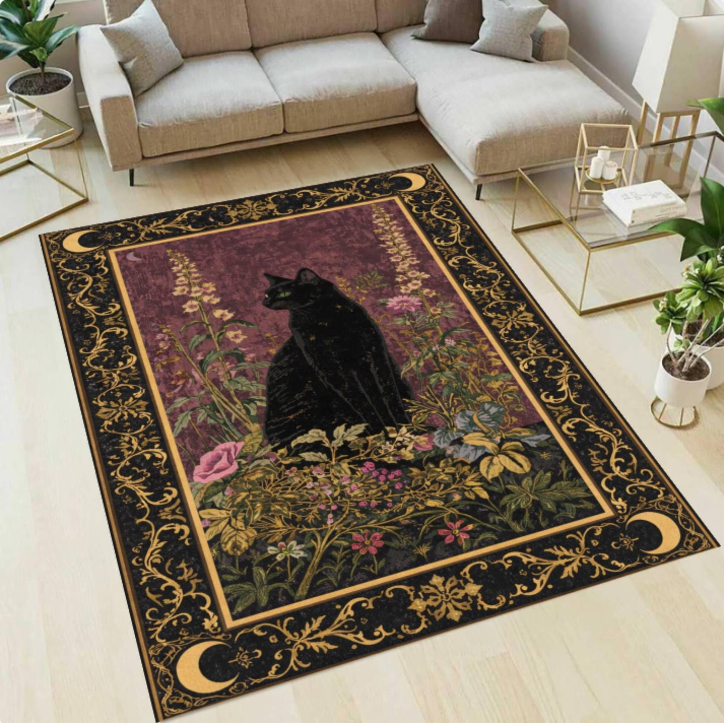 Rug Black Cat Gothic Washable Non-slip