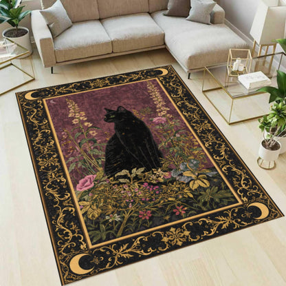 Rug Black Cat Gothic Washable Non-slip