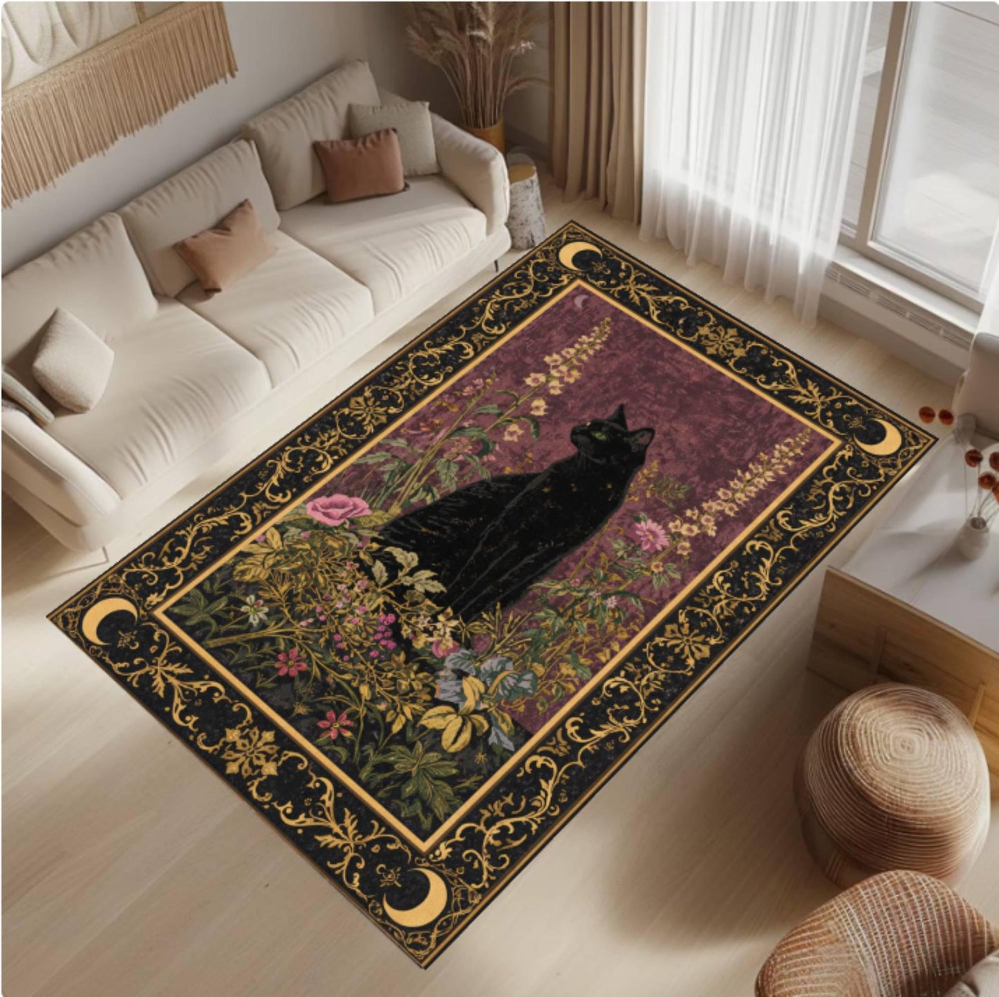 Rug Black Cat Gothic Washable Non-slip
