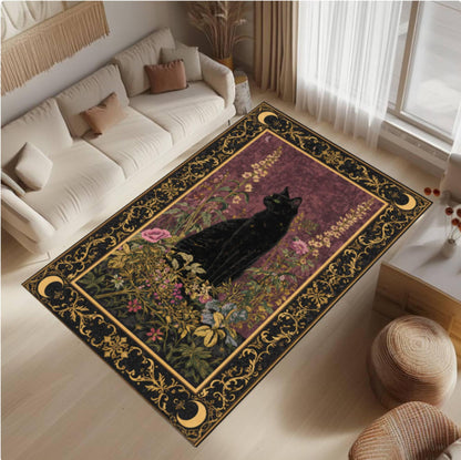Rug Black Cat Gothic Washable Non-slip