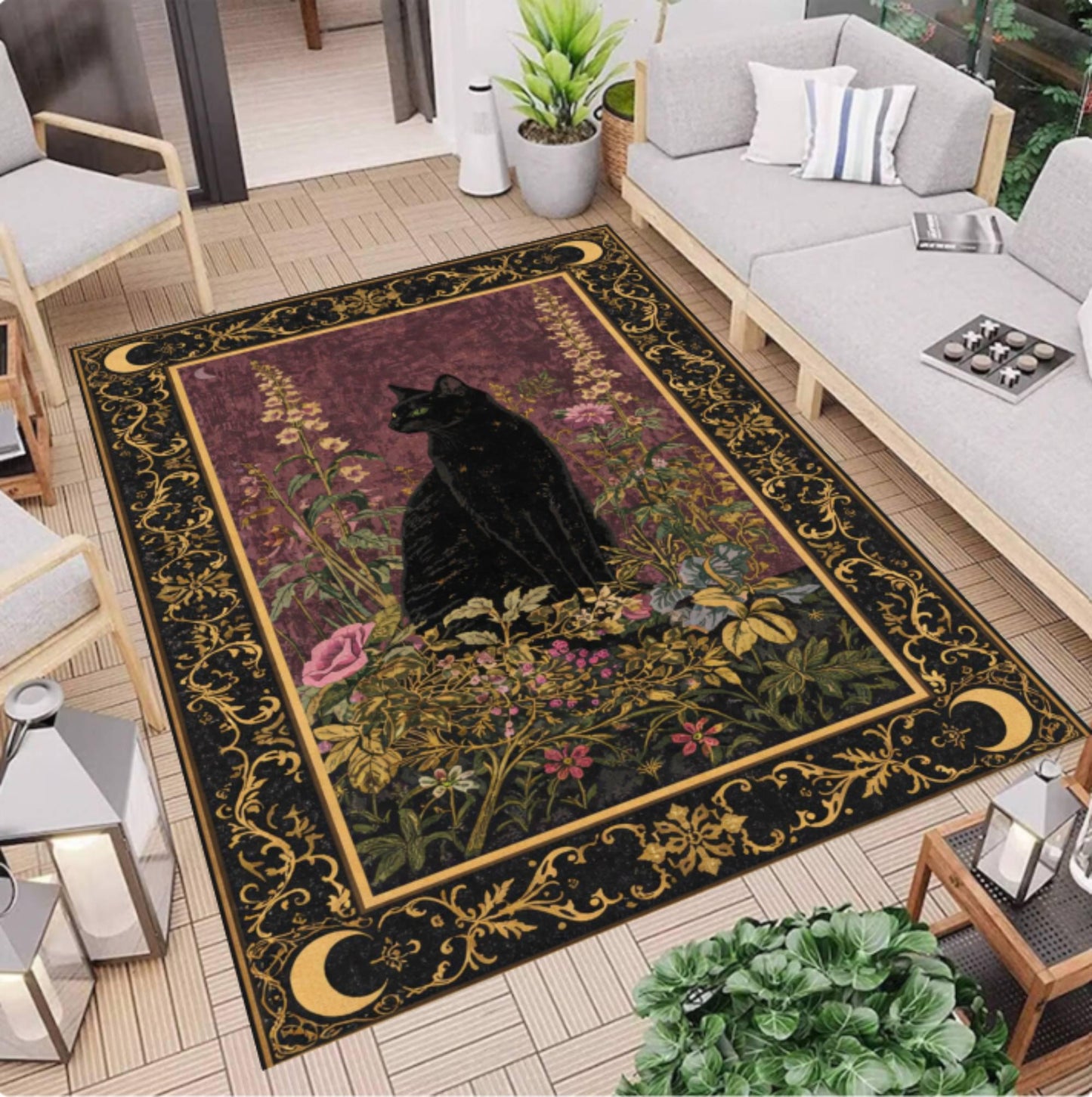 Rug Black Cat Gothic Washable Non-slip