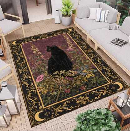 Rug Black Cat Gothic Washable Non-slip