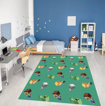 Pixel Gamer Area Rug, Kids Playroom Carpet, Washable Nursery Decor