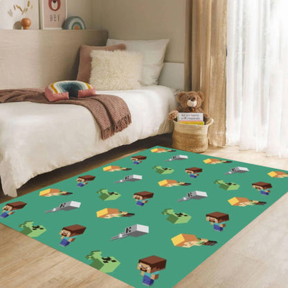 Pixel Gamer Area Rug, Kids Playroom Carpet, Washable Nursery Decor