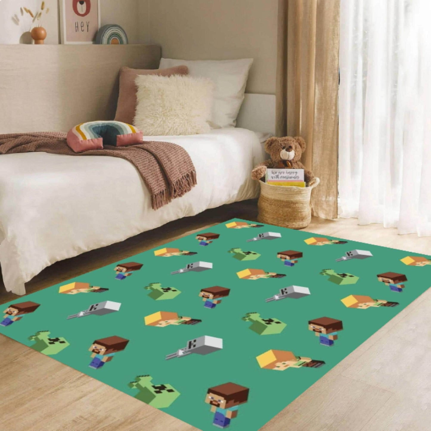 Pixel Gamer Kids Area Rug – Retro Video Game Washable Non-Slip