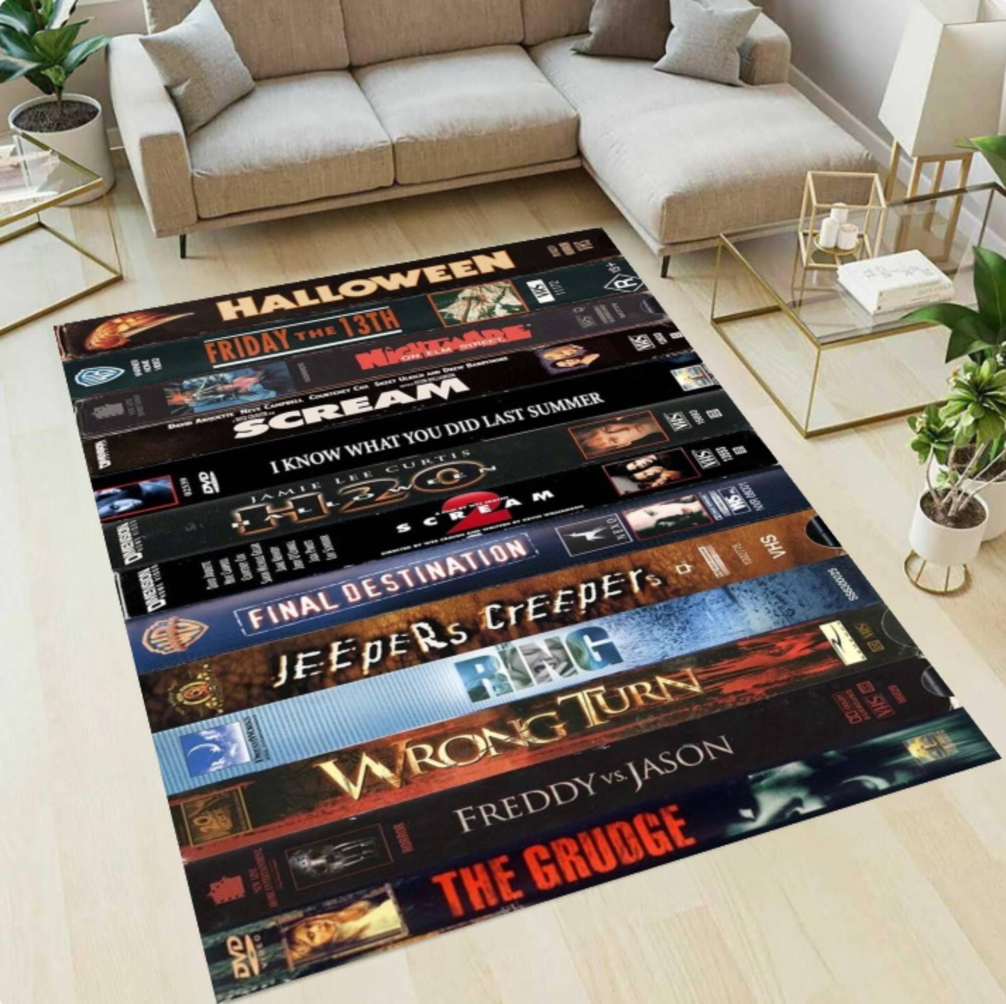 Retro Horror Movie VHS Tape Rug – Halloween Washable Accent Carpet
