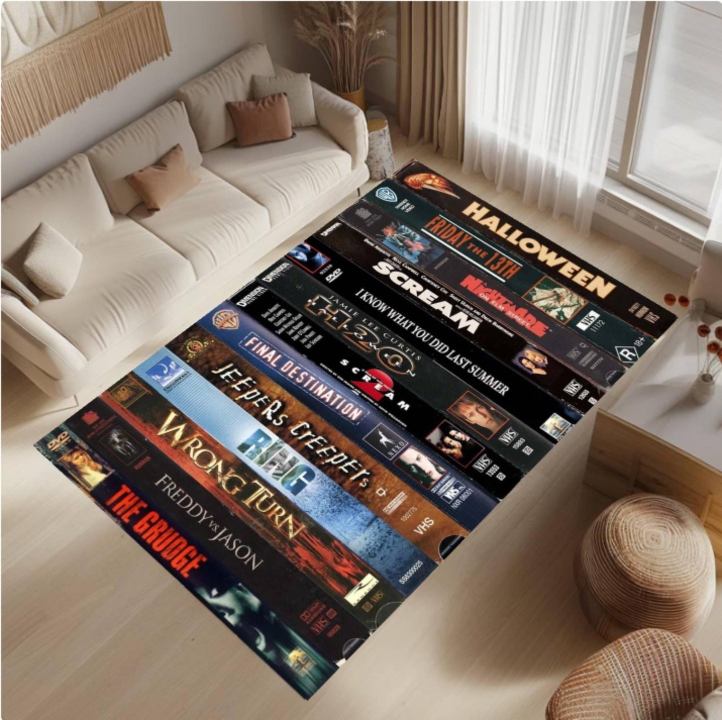 Retro Horror Movie VHS Tape Rug – Halloween Washable Accent Carpet