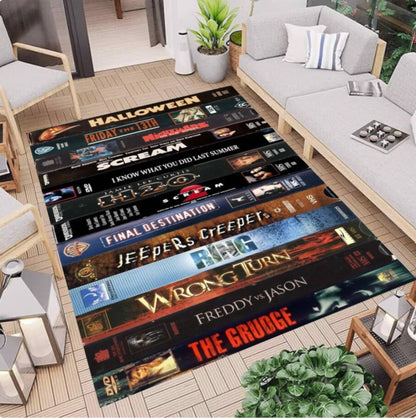 Retro Horror Movie VHS Tape Rug – Halloween Washable Accent Carpet