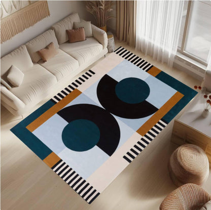 Mid-Century Modern Geometric Area Rug With Circles