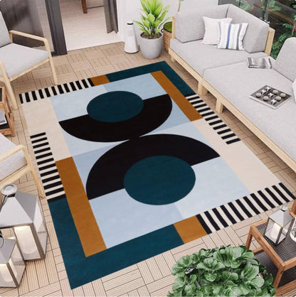 Geometric Area Rug, Abstract Mid Century Carpet, Minimalist Decor, Washable Non Slip
