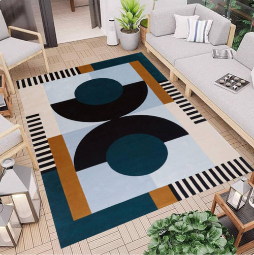 Geometric Area Rug, Abstract Mid Century Carpet, Minimalist Decor, Washable Non Slip