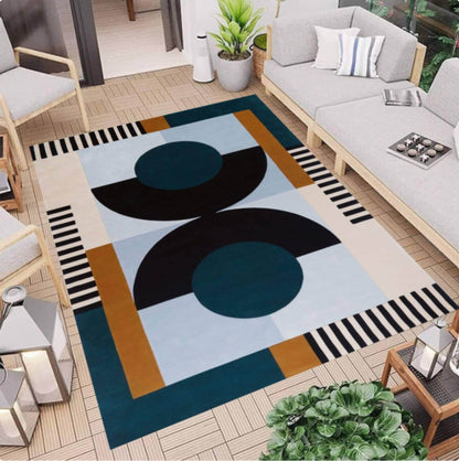 Mid-Century Modern Geometric Area Rug With Circles