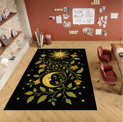 Celestial Sun & Moon Area Rug – Floral Gothic Astrology