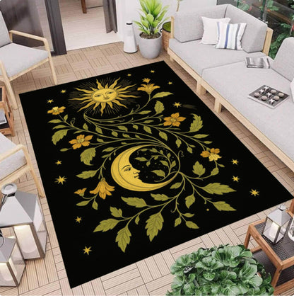 Celestial Sun & Moon Area Rug – Floral Gothic Astrology