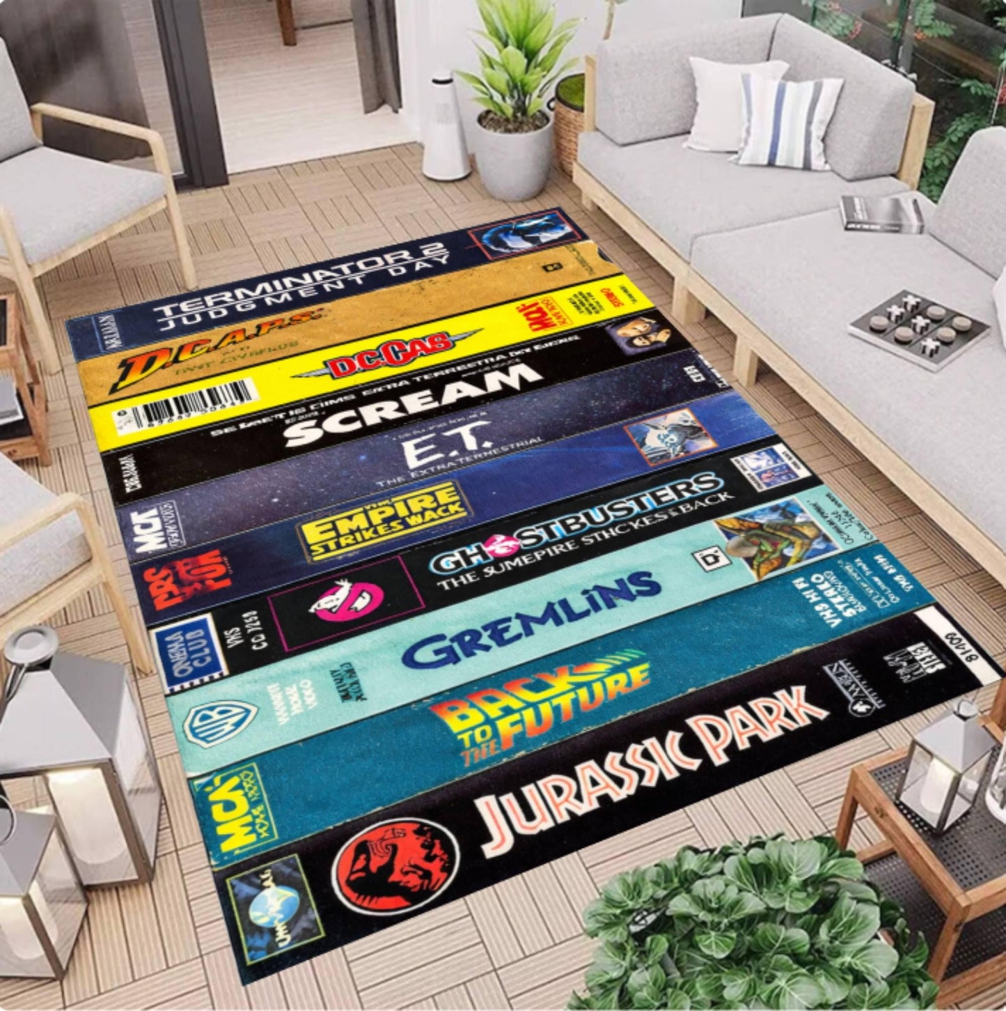 Retro VHS Movie Area Rug, 80s 90s Film Collection Carpet, Cinema Decor