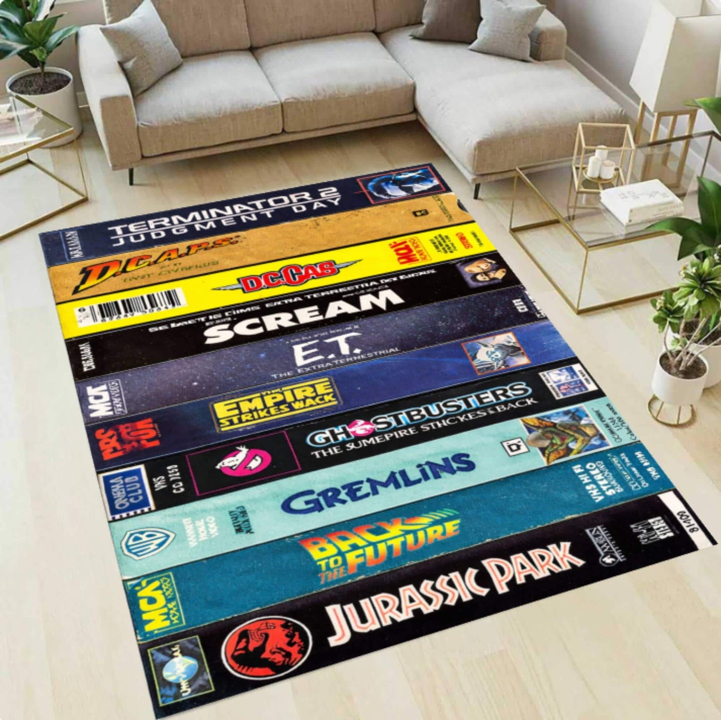 Retro VHS Movie Area Rug, 80s 90s Film Collection Carpet, Cinema Decor