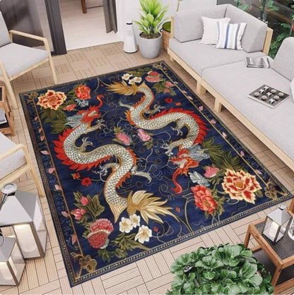 Navy Blue Dragon Oriental Area Rug