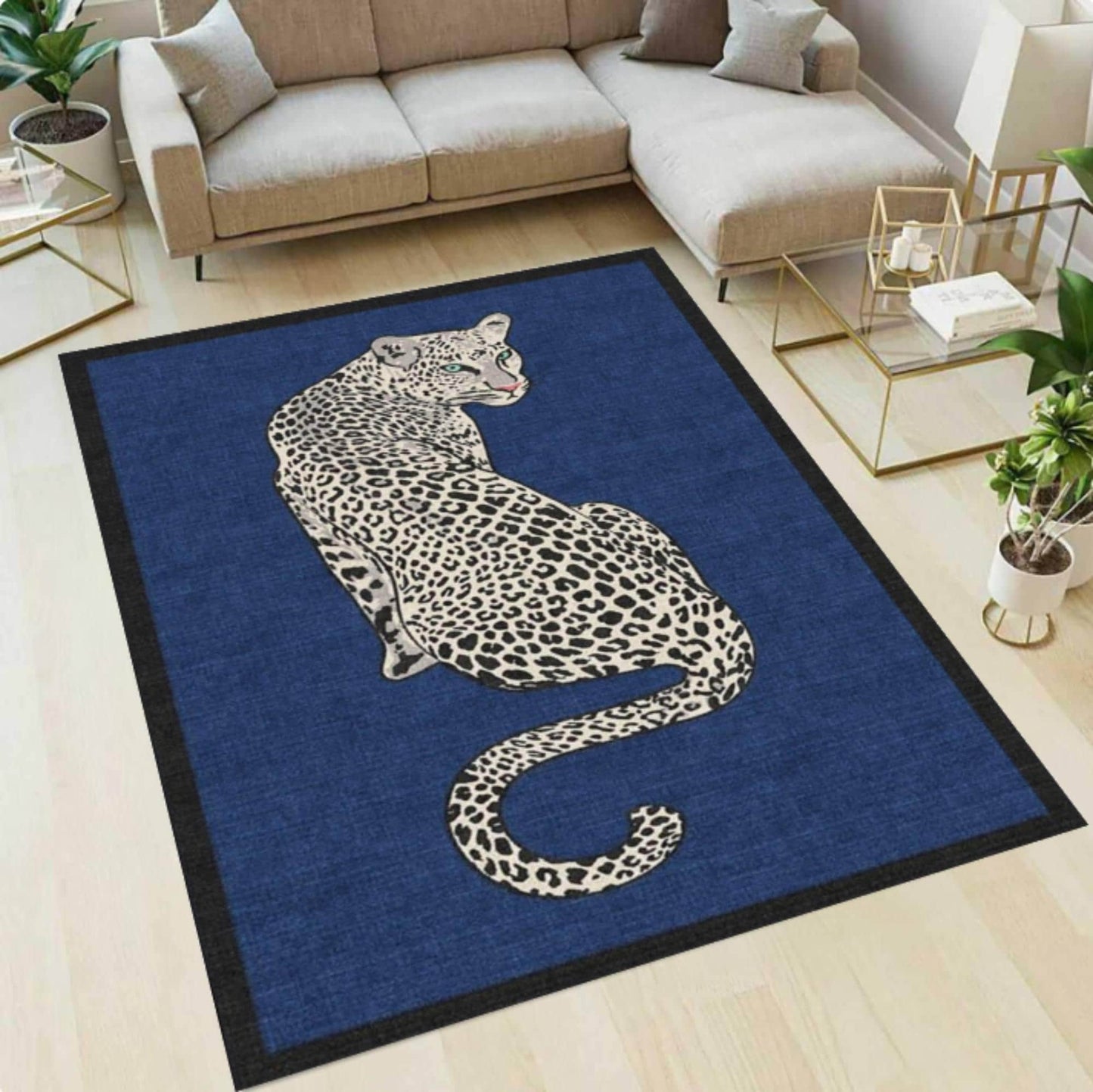 Rug with Leopard Print Washable Non-slip