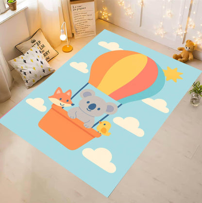 Hot Air Balloon Koala Playroom Rug Washable Daycare Rug Animals