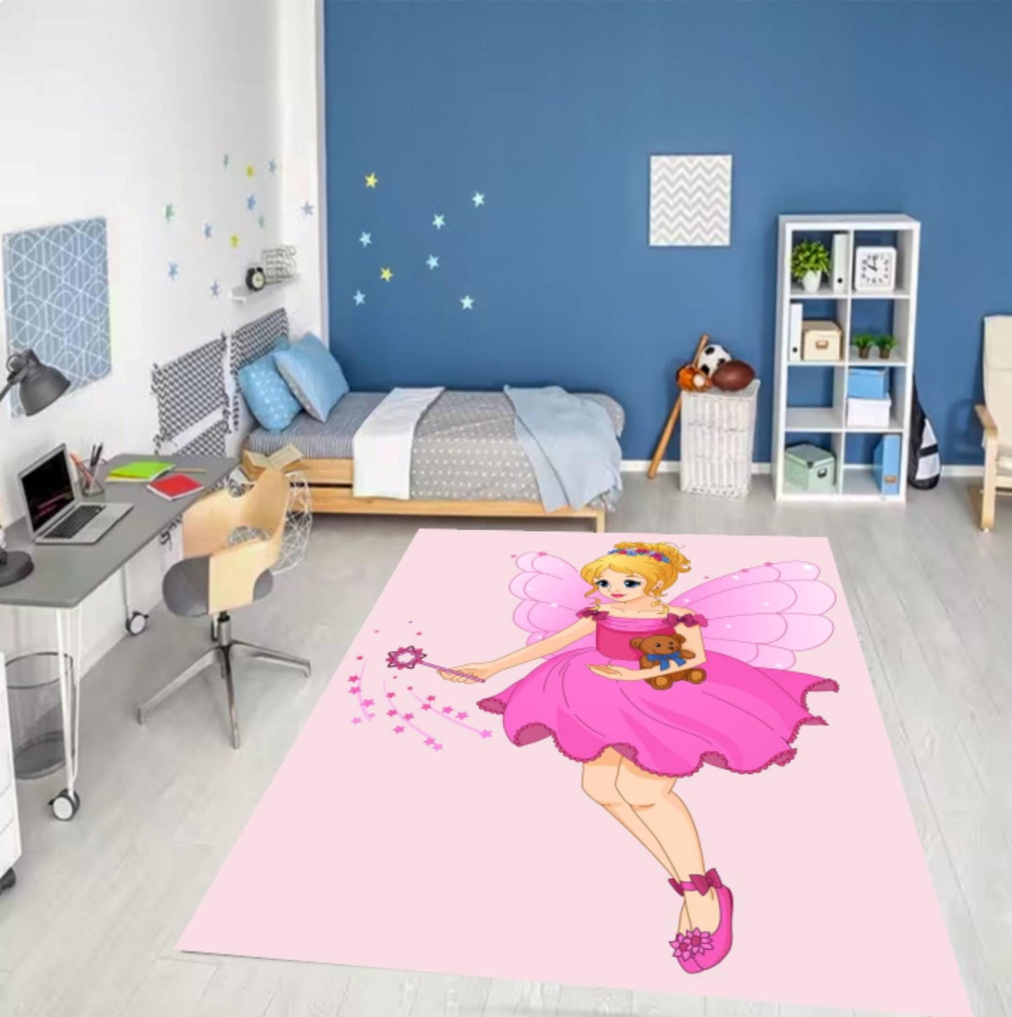 Pink Fairy Princess Kids Area Rug – Magical Castle Washable Non-Slip