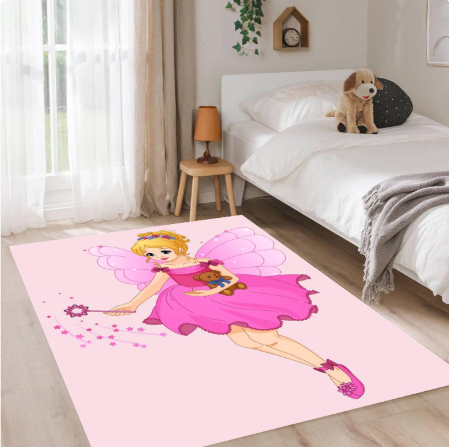 Pink Fairy Princess Kids Area Rug – Magical Castle Washable Non-Slip