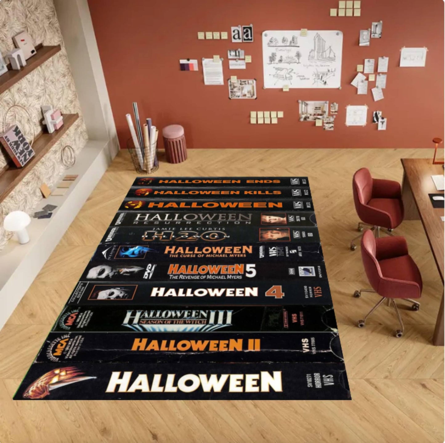 Retro Horror Movie VHS Tape Area Rug – 80s Spooky Halloween Cult Film