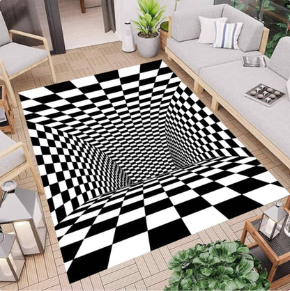 3D Optical Illusion Black and White Geometric Rug