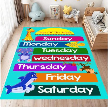 Days of the Week Learning Rug, Kids Educational Playroom Carpet, Washable Non Slip Mat