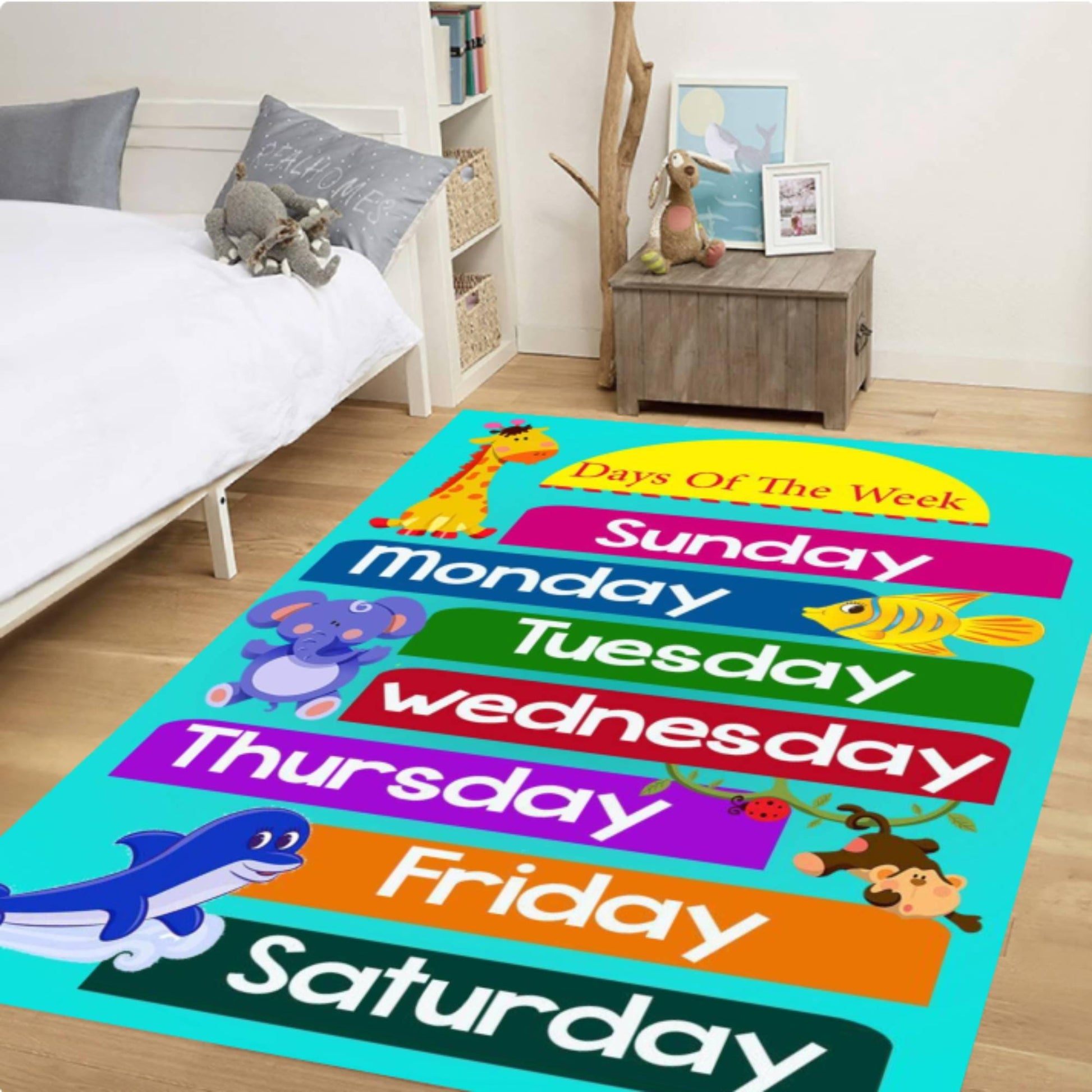 Days of the Week Learning Rug, Kids Educational Playroom Carpet, Washable Non Slip Mat